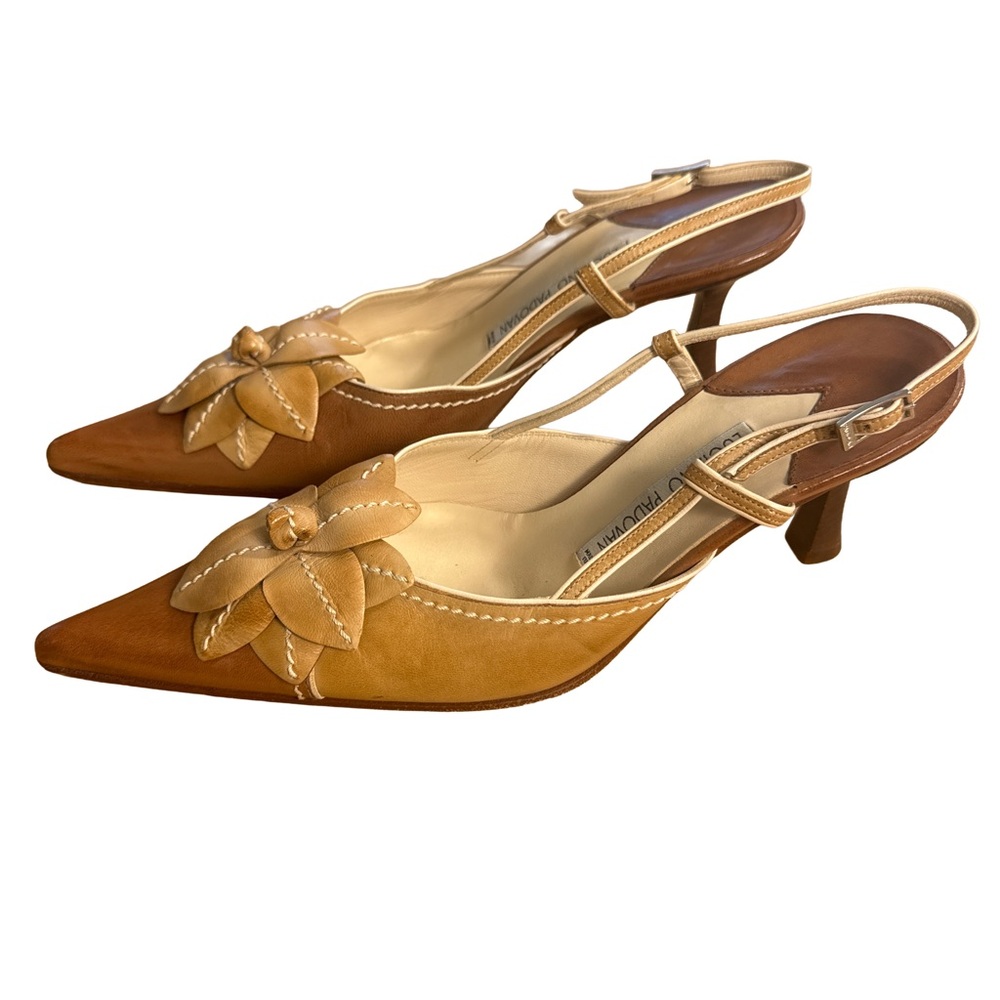 Luciano Padovan Leather Floral Slingback Heels Size 37 Made in Italy